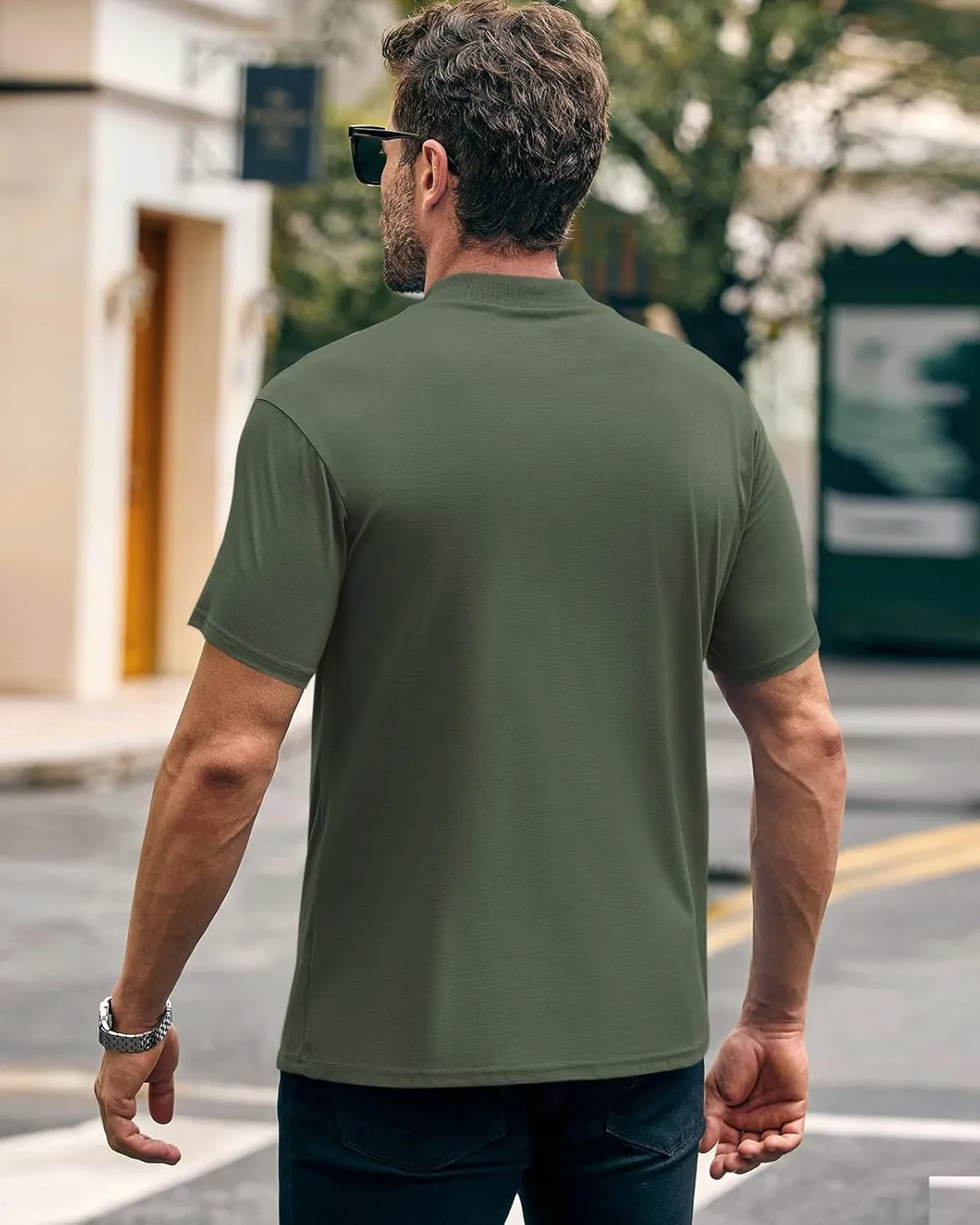 Wihion Men Turtleneck Mock Neck T Shirts Short Sleeve Ribbed High Neck T-Shirt Tee