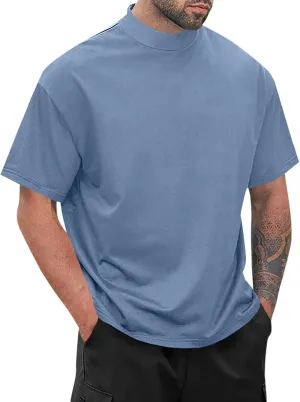 Wihion Men Turtleneck Mock Neck T Shirts Short Sleeve Ribbed High Neck T-Shirt Tee