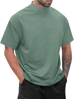 Wihion Men Turtleneck Mock Neck T Shirts Short Sleeve Ribbed High Neck T-Shirt Tee