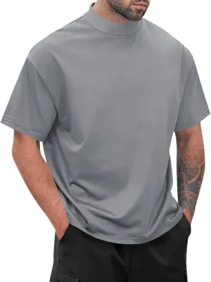 Wihion Men Turtleneck Mock Neck T Shirts Short Sleeve Ribbed High Neck T-Shirt Tee