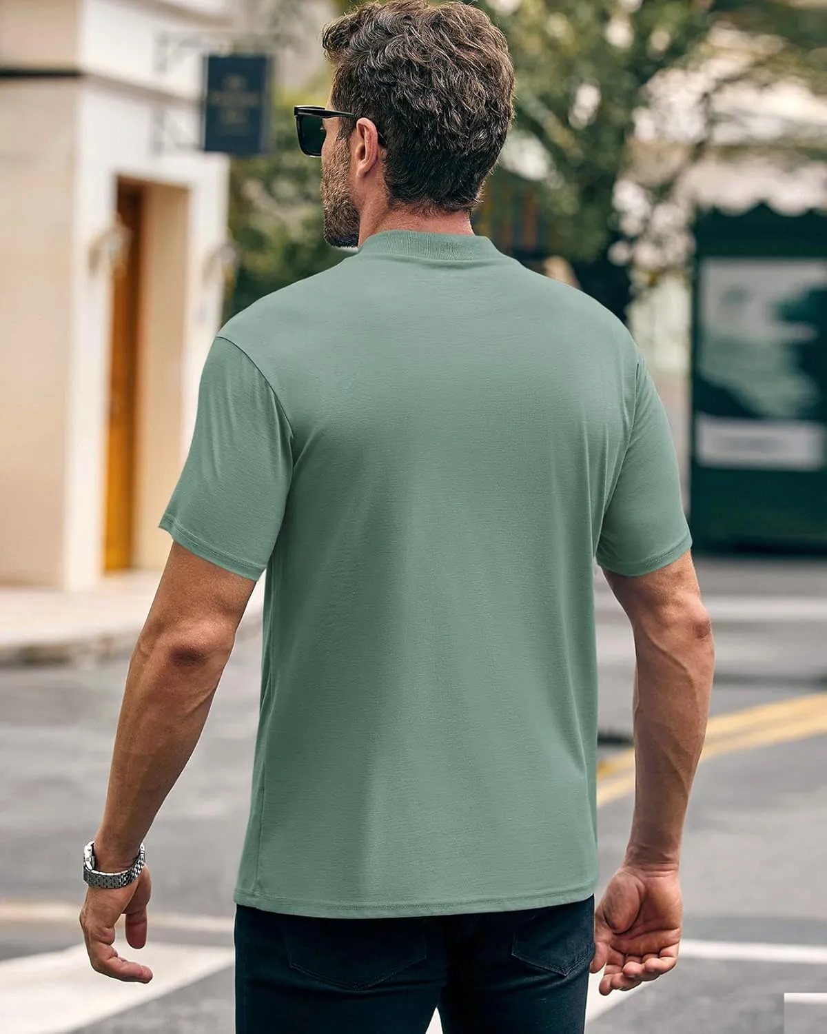 Wihion Men Turtleneck Mock Neck T Shirts Short Sleeve Ribbed High Neck T-Shirt Tee