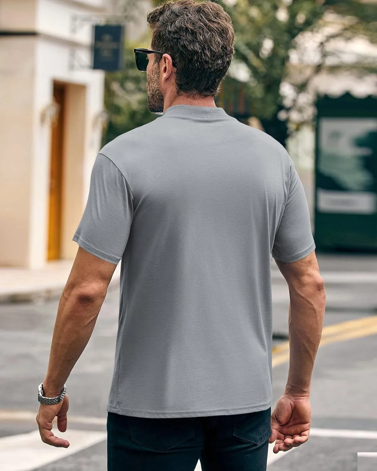 Wihion Men Turtleneck Mock Neck T Shirts Short Sleeve Ribbed High Neck T-Shirt Tee
