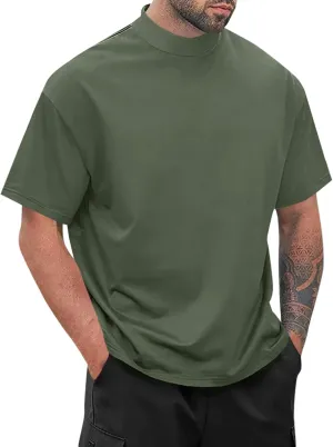 Wihion Men Turtleneck Mock Neck T Shirts Short Sleeve Ribbed High Neck T-Shirt Tee