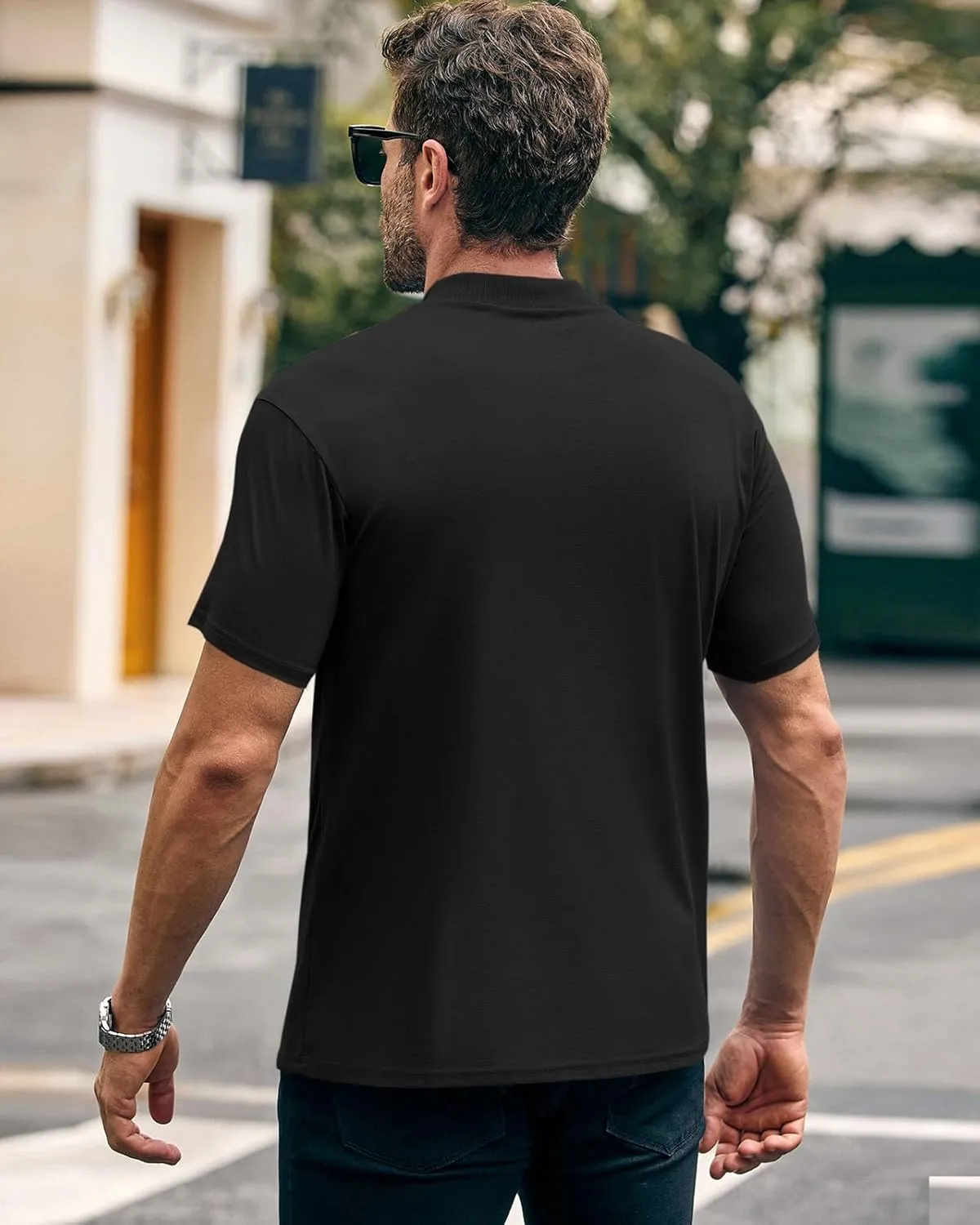 Wihion Men Turtleneck Mock Neck T Shirts Short Sleeve Ribbed High Neck T-Shirt Tee