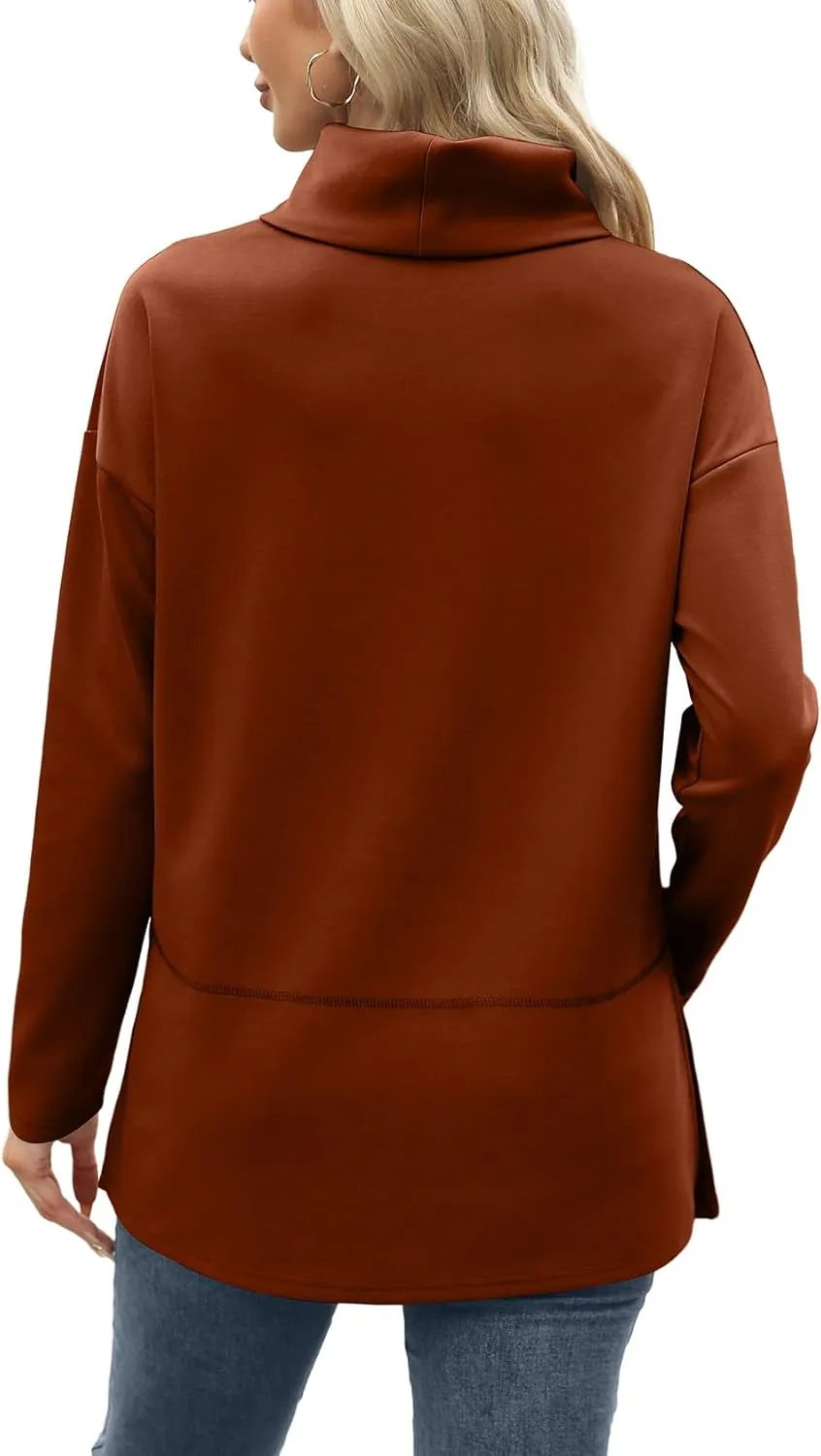 WIHOLL Womens Long Sleeve Tops Turtleneck Sweatshirt Fall Fashion 2024 Air Essentials Tunic Tops
