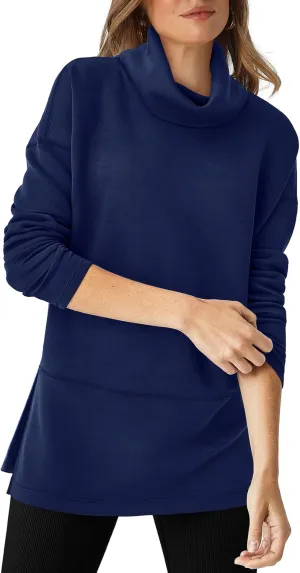 WIHOLL Womens Long Sleeve Tops Turtleneck Sweatshirt Fall Fashion 2024 Air Essentials Tunic Tops