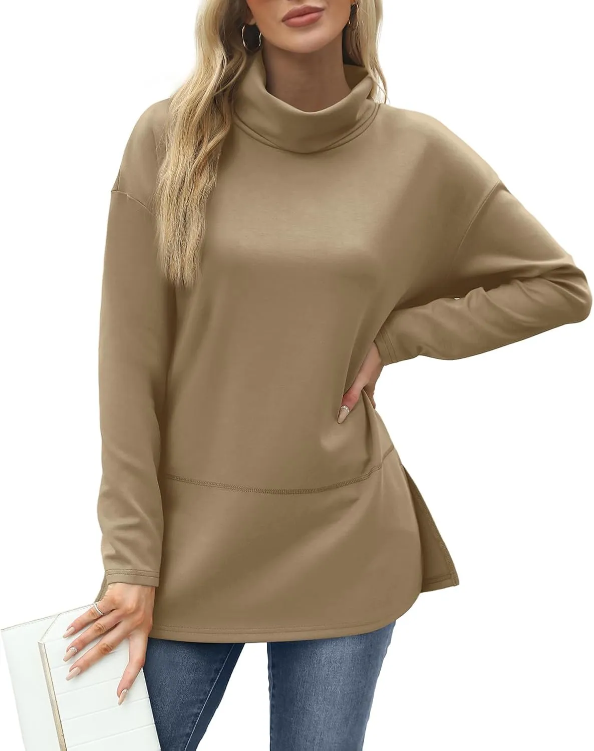 WIHOLL Womens Long Sleeve Tops Turtleneck Sweatshirt Fall Fashion 2024 Air Essentials Tunic Tops