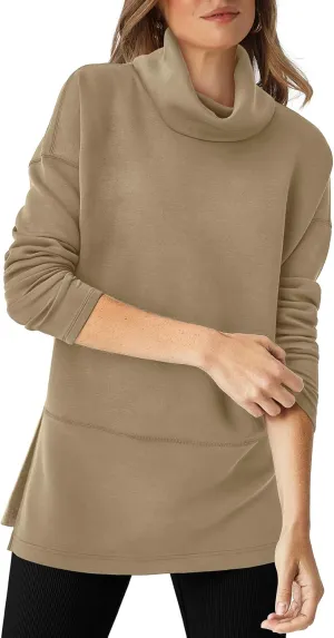WIHOLL Womens Long Sleeve Tops Turtleneck Sweatshirt Fall Fashion 2024 Air Essentials Tunic Tops