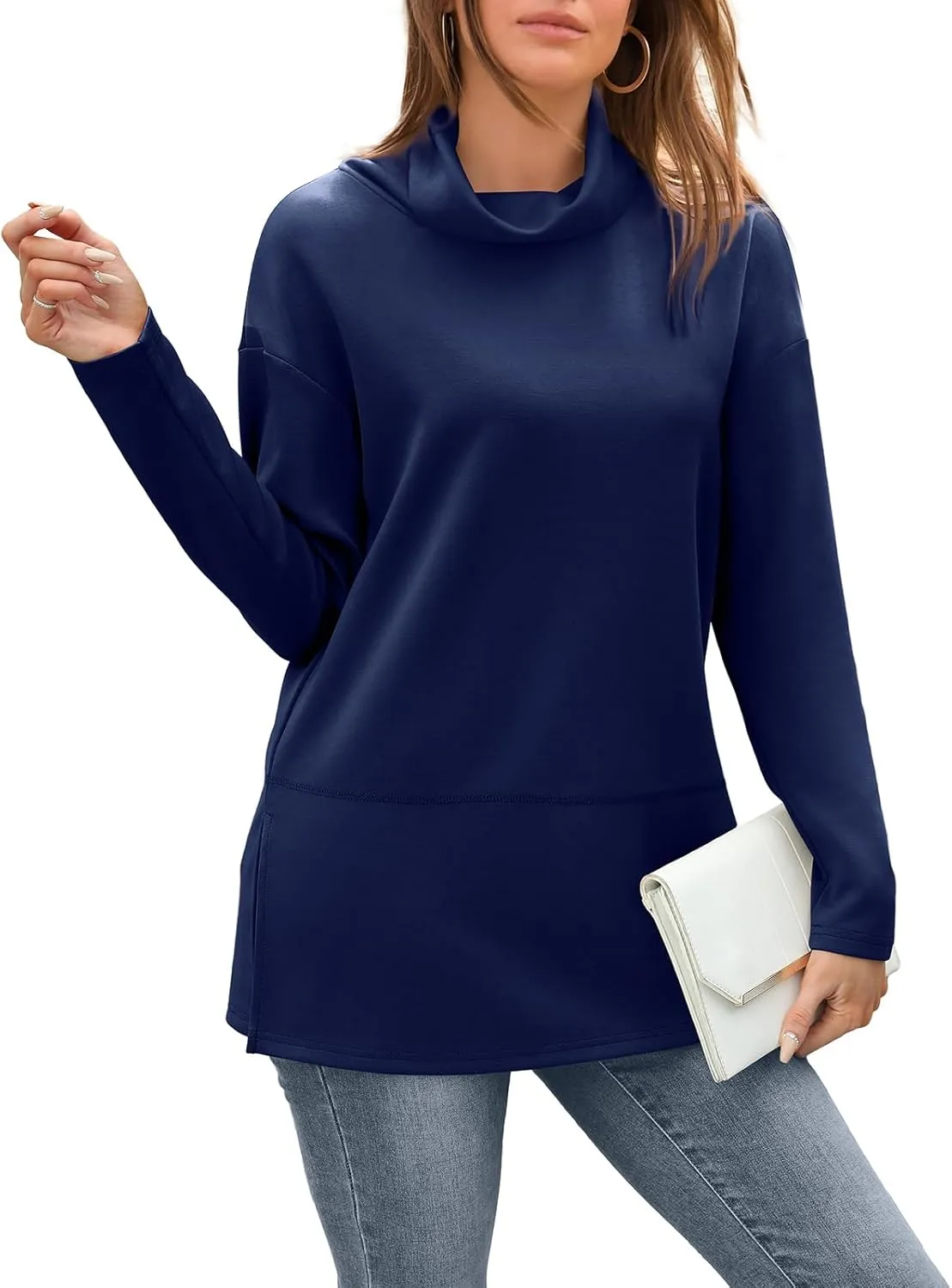WIHOLL Womens Long Sleeve Tops Turtleneck Sweatshirt Fall Fashion 2024 Air Essentials Tunic Tops