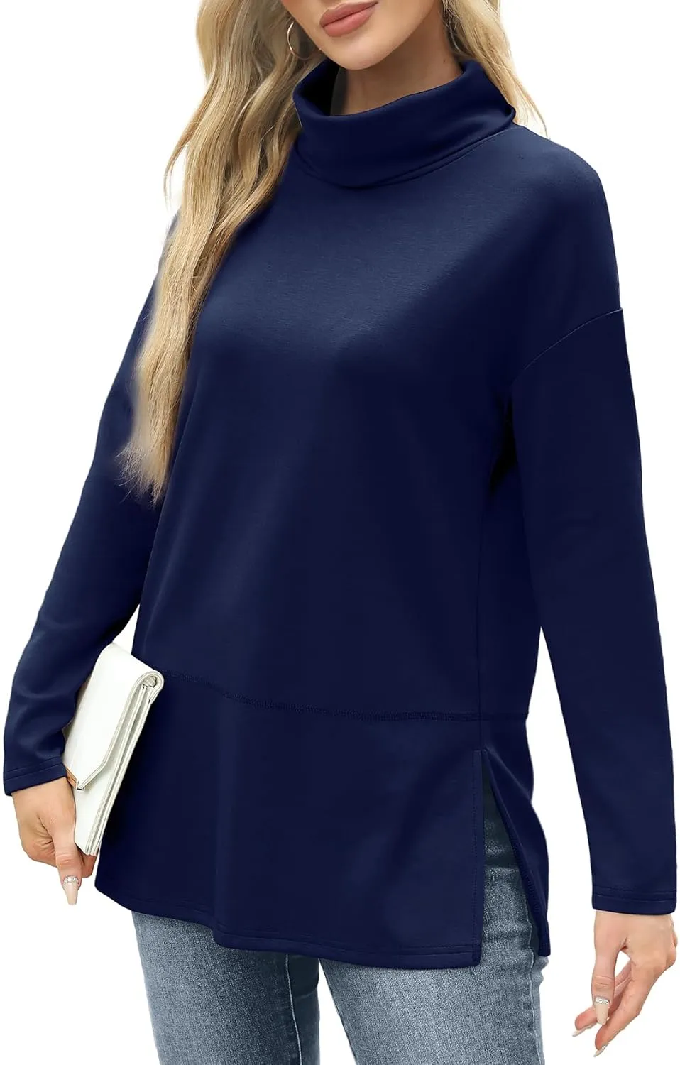 WIHOLL Womens Long Sleeve Tops Turtleneck Sweatshirt Fall Fashion 2024 Air Essentials Tunic Tops