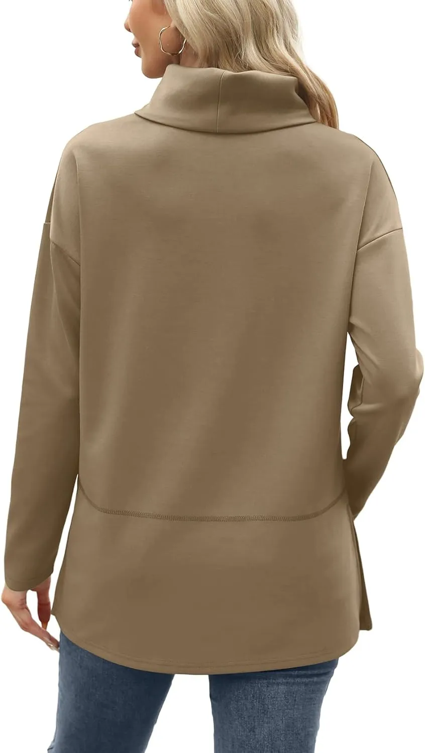 WIHOLL Womens Long Sleeve Tops Turtleneck Sweatshirt Fall Fashion 2024 Air Essentials Tunic Tops