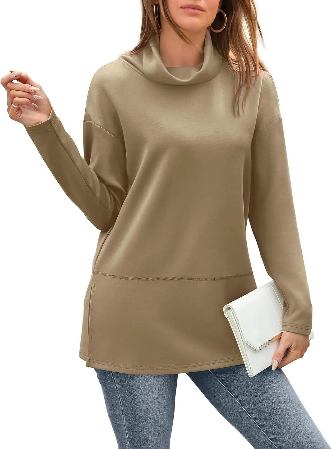 WIHOLL Womens Long Sleeve Tops Turtleneck Sweatshirt Fall Fashion 2024 Air Essentials Tunic Tops