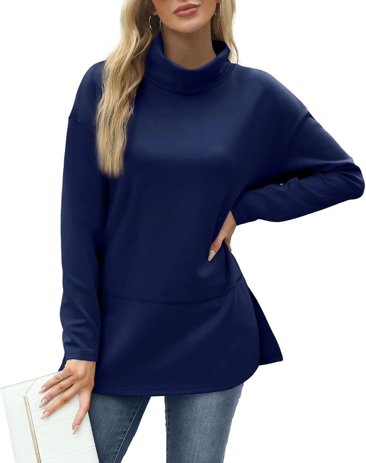 WIHOLL Womens Long Sleeve Tops Turtleneck Sweatshirt Fall Fashion 2024 Air Essentials Tunic Tops