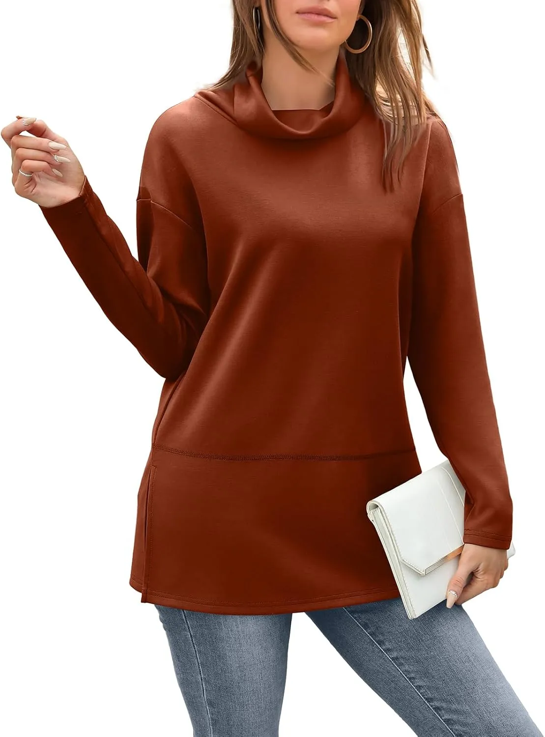 WIHOLL Womens Long Sleeve Tops Turtleneck Sweatshirt Fall Fashion 2024 Air Essentials Tunic Tops