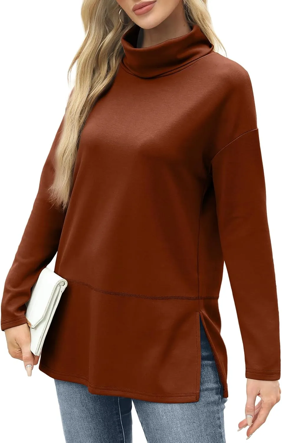 WIHOLL Womens Long Sleeve Tops Turtleneck Sweatshirt Fall Fashion 2024 Air Essentials Tunic Tops