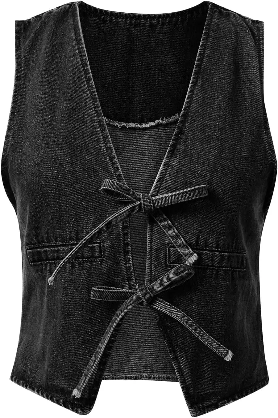 Women Denim Vest Summer Sleeveless Casual Tank Tops Bow Tie Front V Neck Crop Tops Trendy Streetwear Jean Tanks