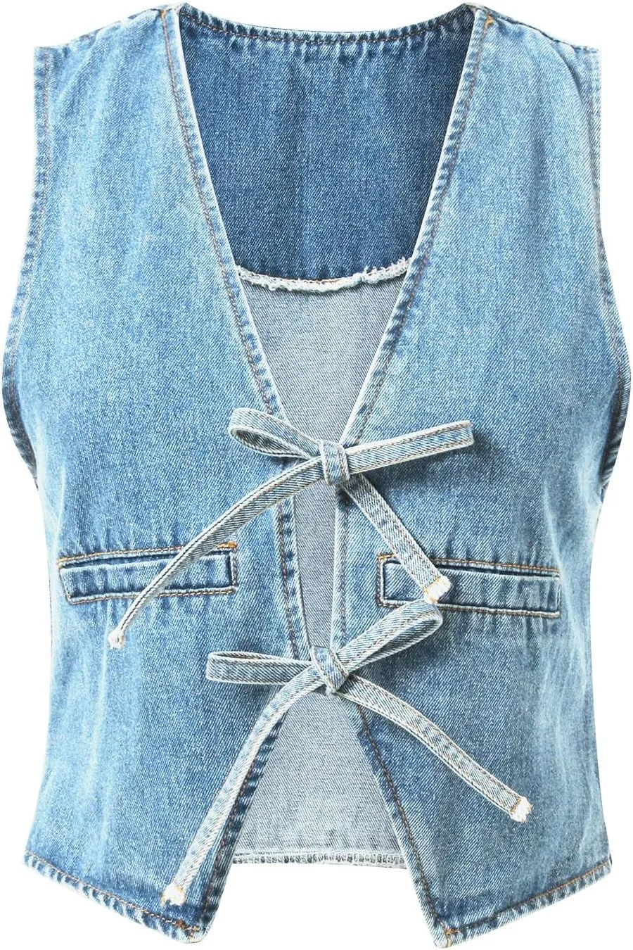 Women Denim Vest Summer Sleeveless Casual Tank Tops Bow Tie Front V Neck Crop Tops Trendy Streetwear Jean Tanks