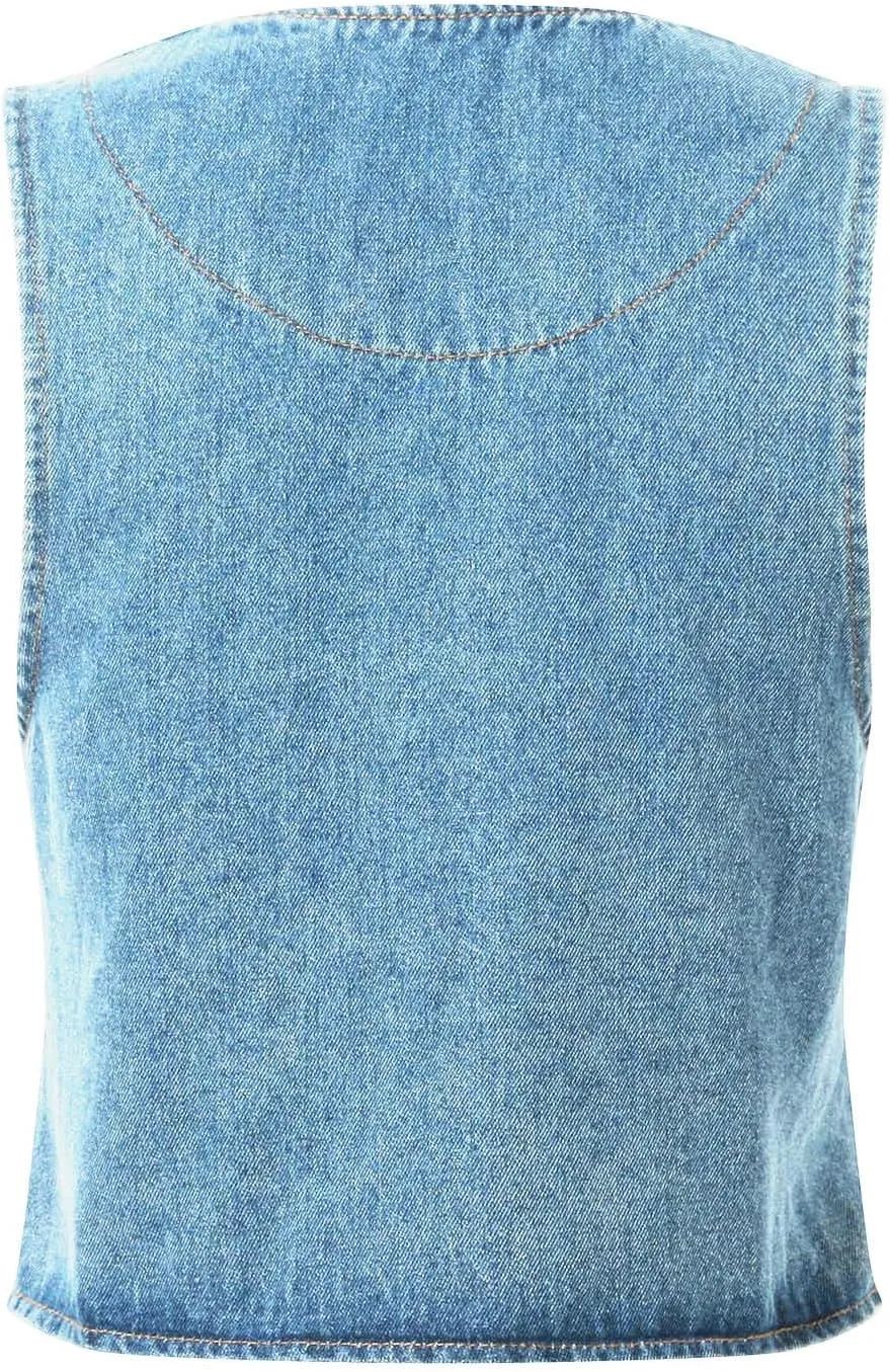 Women Denim Vest Summer Sleeveless Casual Tank Tops Bow Tie Front V Neck Crop Tops Trendy Streetwear Jean Tanks