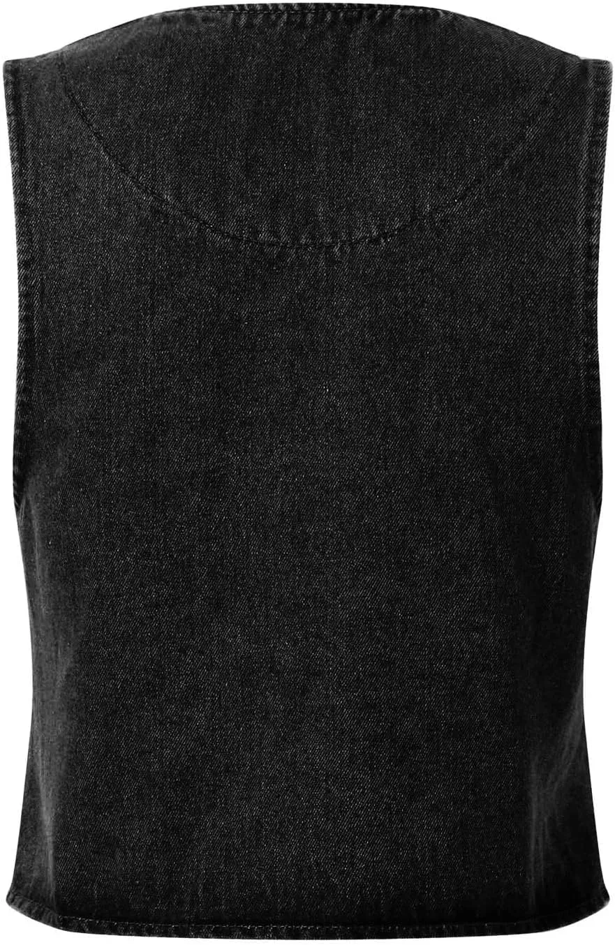 Women Denim Vest Summer Sleeveless Casual Tank Tops Bow Tie Front V Neck Crop Tops Trendy Streetwear Jean Tanks