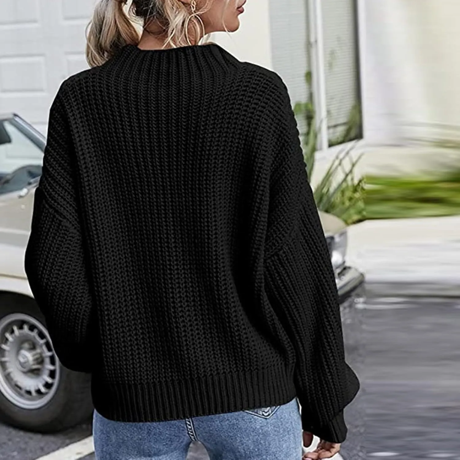 Women Long Sleeve Cable Knit Sweater Crewneck Loose Casual Pullovers Warm Lightweight Sweaters
