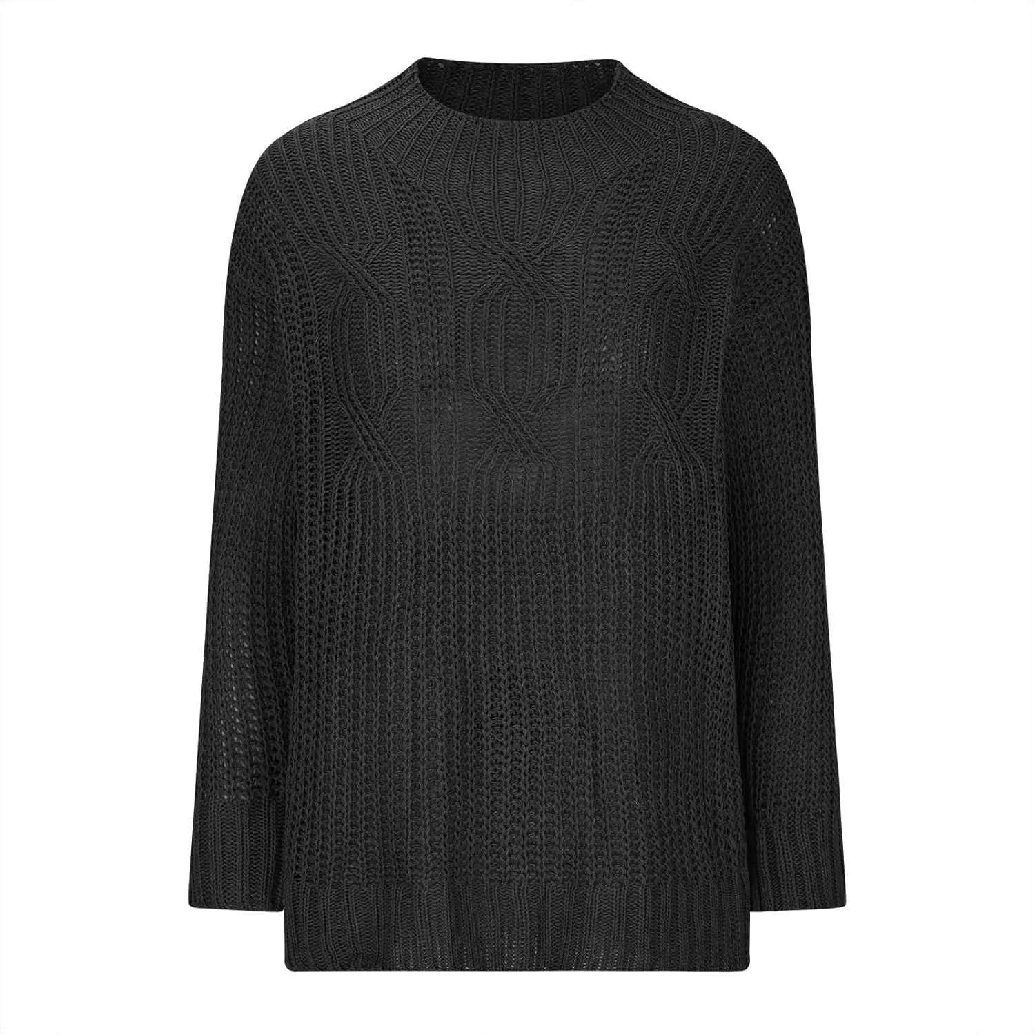 Women Long Sleeve Cable Knit Sweater Crewneck Loose Casual Pullovers Warm Lightweight Sweaters