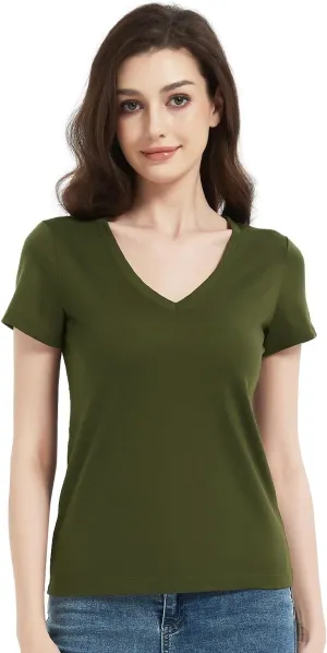 Women's 100% Merino Wool T-Shirt, V Neck Lightweight Moisture-Wicking Athletic Base Layer Tops for Running