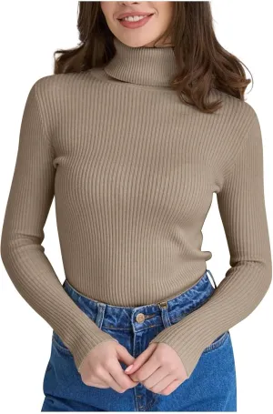 Women's 2024 Fall Long Sleeve Turtleneck T Shirt Ribbed Knit Sweater Slim Fit Basic Casual Fitted Basic Tee Tops