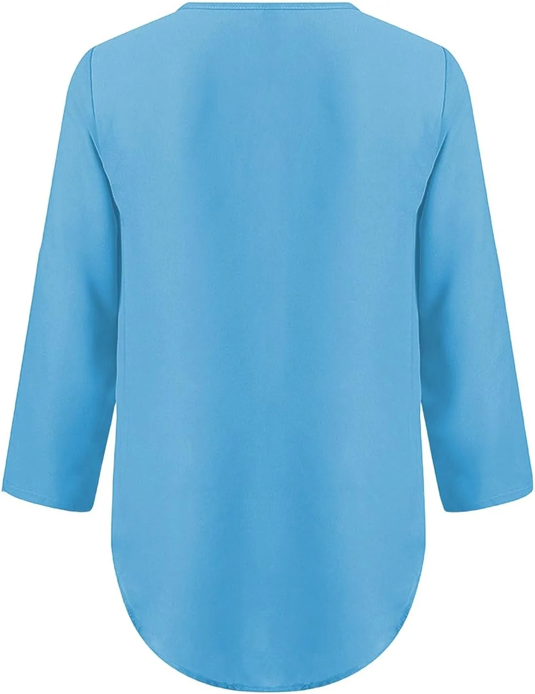 Womens 3/4 Sleeve Shirt Zipper Work Blouses Pullovers V Neck Casual Tunics Tops Pull-up Sleeves Dress Shirts