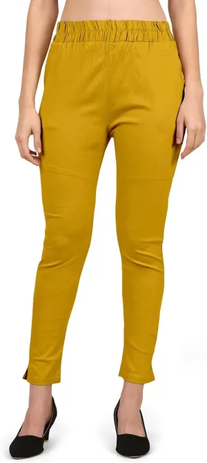 Women's Ankle Length Elastic Waist Cotton Pants, 4 Way Stretchable Slim Fit Casual Pant