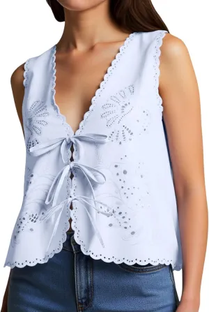 Women's Boho Y2K Tops Adjustable Tie Front Floral Eyelet Crochet Tanks for Summer Beach/Resort/Weekend Outfits​