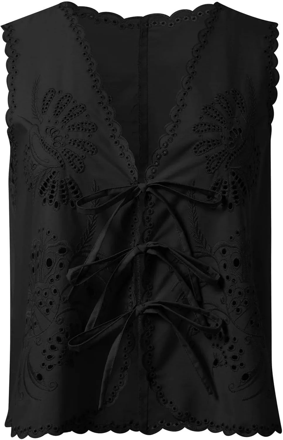 Women's Boho Y2K Tops Adjustable Tie Front Floral Eyelet Crochet Tanks for Summer Beach/Resort/Weekend Outfits​
