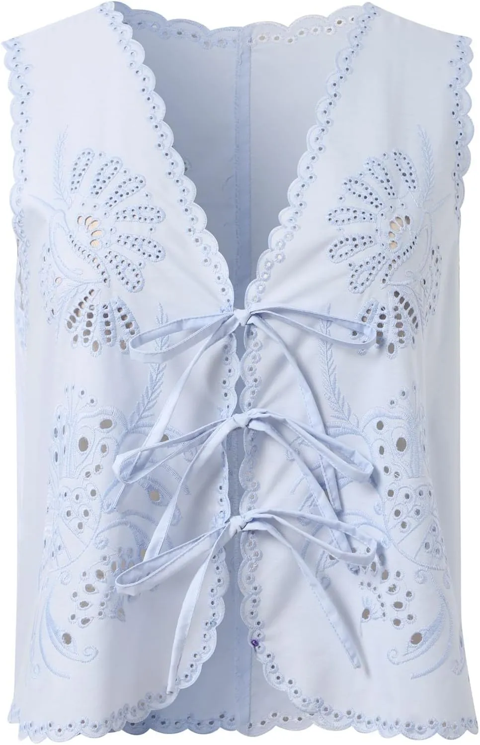 Women's Boho Y2K Tops Adjustable Tie Front Floral Eyelet Crochet Tanks for Summer Beach/Resort/Weekend Outfits​