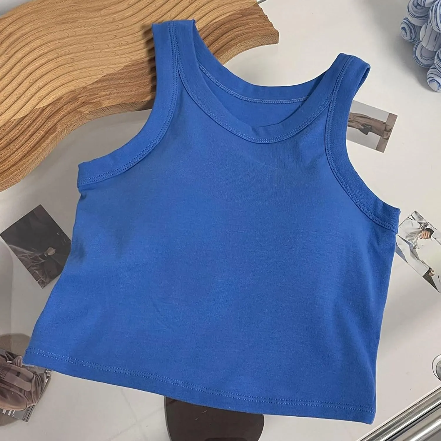 Womens Built-in Bra Tank Top High Neck Crop Tops Soft Support Sleeveless Shirts Summer Solid Basic Tees Everyday Wear