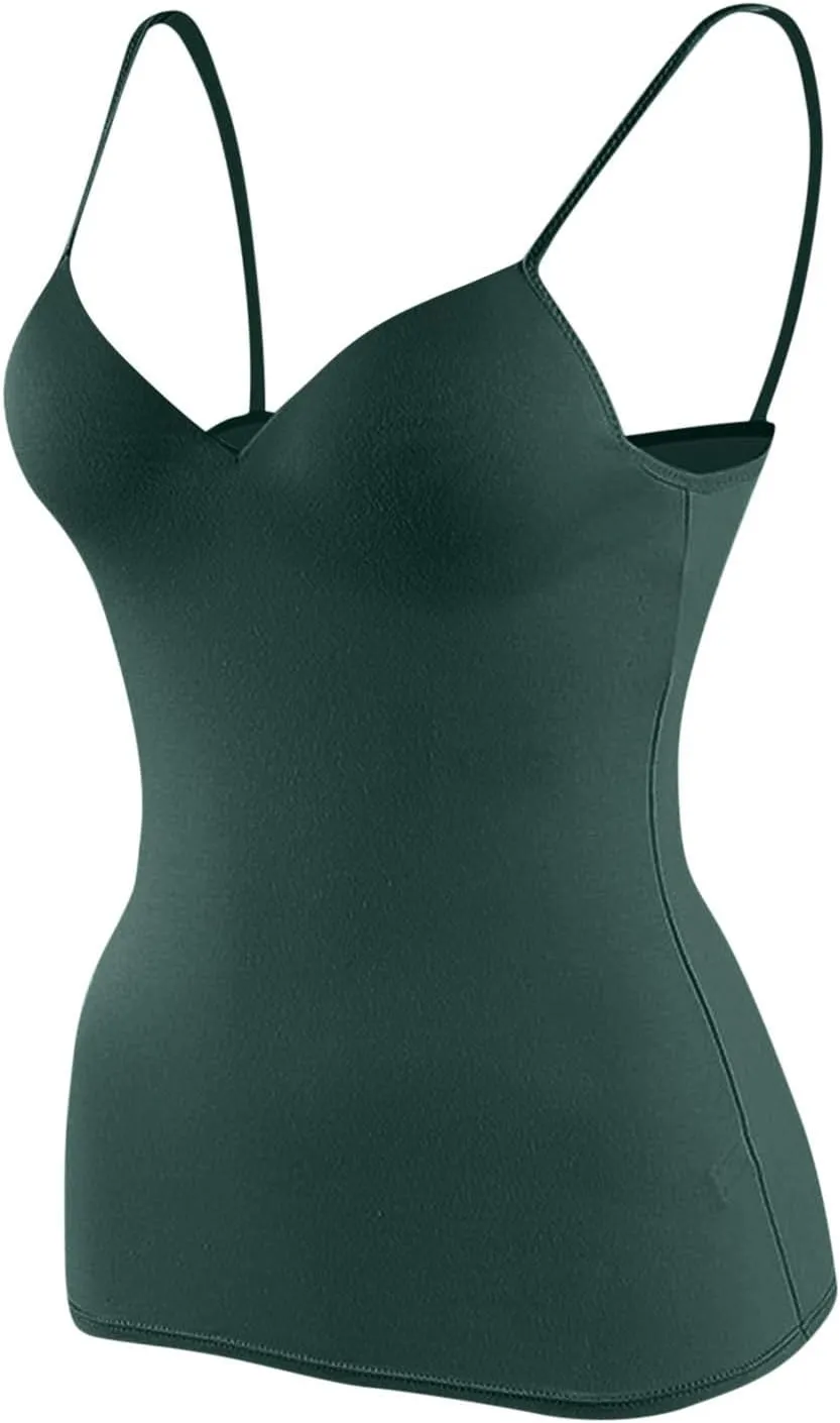 Women's Camisole Tops with Shelf Bra Adjustable Spaghetti Strap Cami Shirts Slim Fitted Tanks Basic Undershirts
