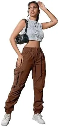 Women's Cargo Jogger Pants – Elastic Waist, Drawstring, Flap Pockets, and Zipper Accents in Multiple Colors