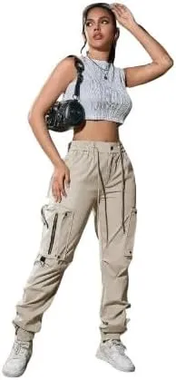 Women's Cargo Jogger Pants – Elastic Waist, Drawstring, Flap Pockets, and Zipper Accents in Multiple Colors