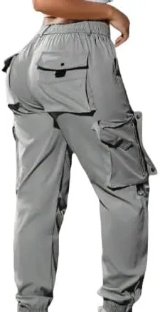 Women's Cargo Jogger Pants – Elastic Waist, Drawstring, Flap Pockets, and Zipper Accents in Multiple Colors