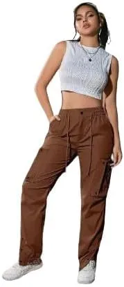 Women's Cargo Jogger Pants – Elastic Waist, Drawstring, Flap Pockets, and Zipper Accents in Multiple Colors