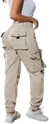 Women's Cargo Jogger Pants – Elastic Waist, Drawstring, Flap Pockets, and Zipper Accents in Multiple Colors