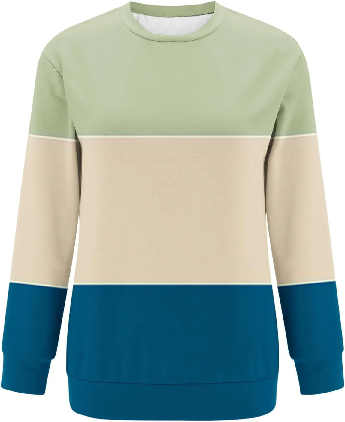 Women's Casual Long Sleeve Shirts Color Block/Solid Blouses Crewneck Sweatshirts Cute Loose Fit Pullovers Tops with Pockets
