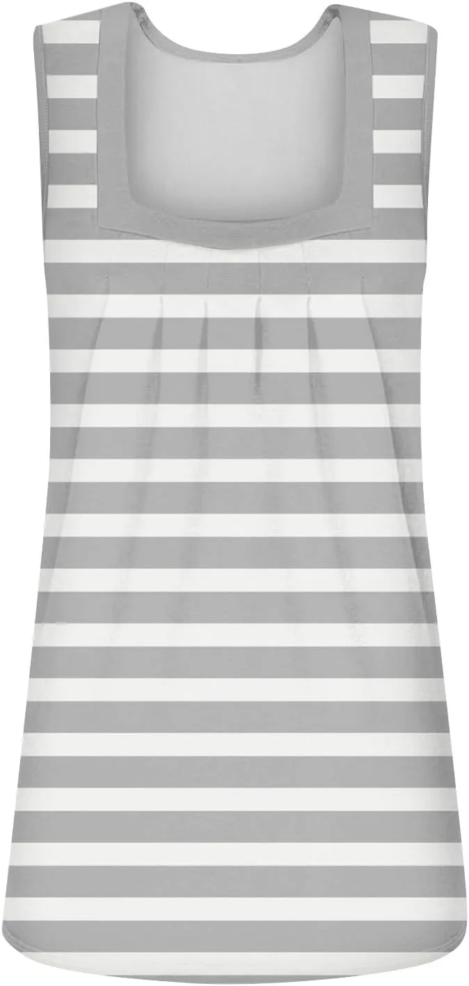 Women's Casual Red and White Striped Sleeveless Top Summer Fashion Square Neck Tank for Everyday Wear