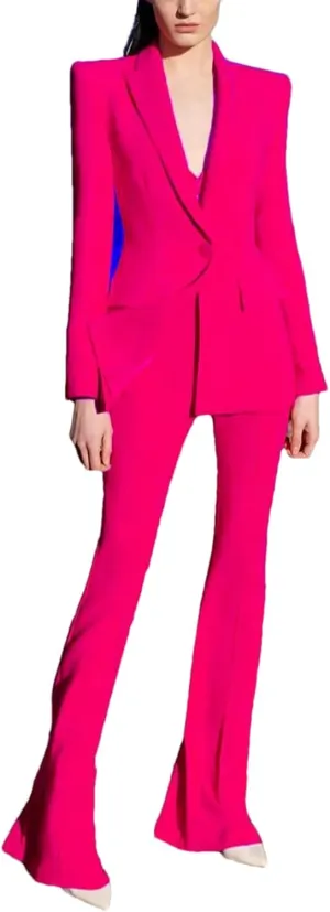 Women's Contrasting Single-Button Slim Suit, Slightly Flared Trousers Modern Simple Workplace Suits