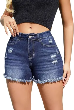 Women's High Waisted Ripped Stretchy Denim Jean Shorts Summer High Waisted Distressed Stretchy Daisy Dukese American