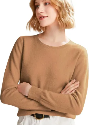 Womens Long Sleeve Crew Neck Cashmere Sweaters Soft Warm Pullover Tops Lightweight Wool Knit Sweater