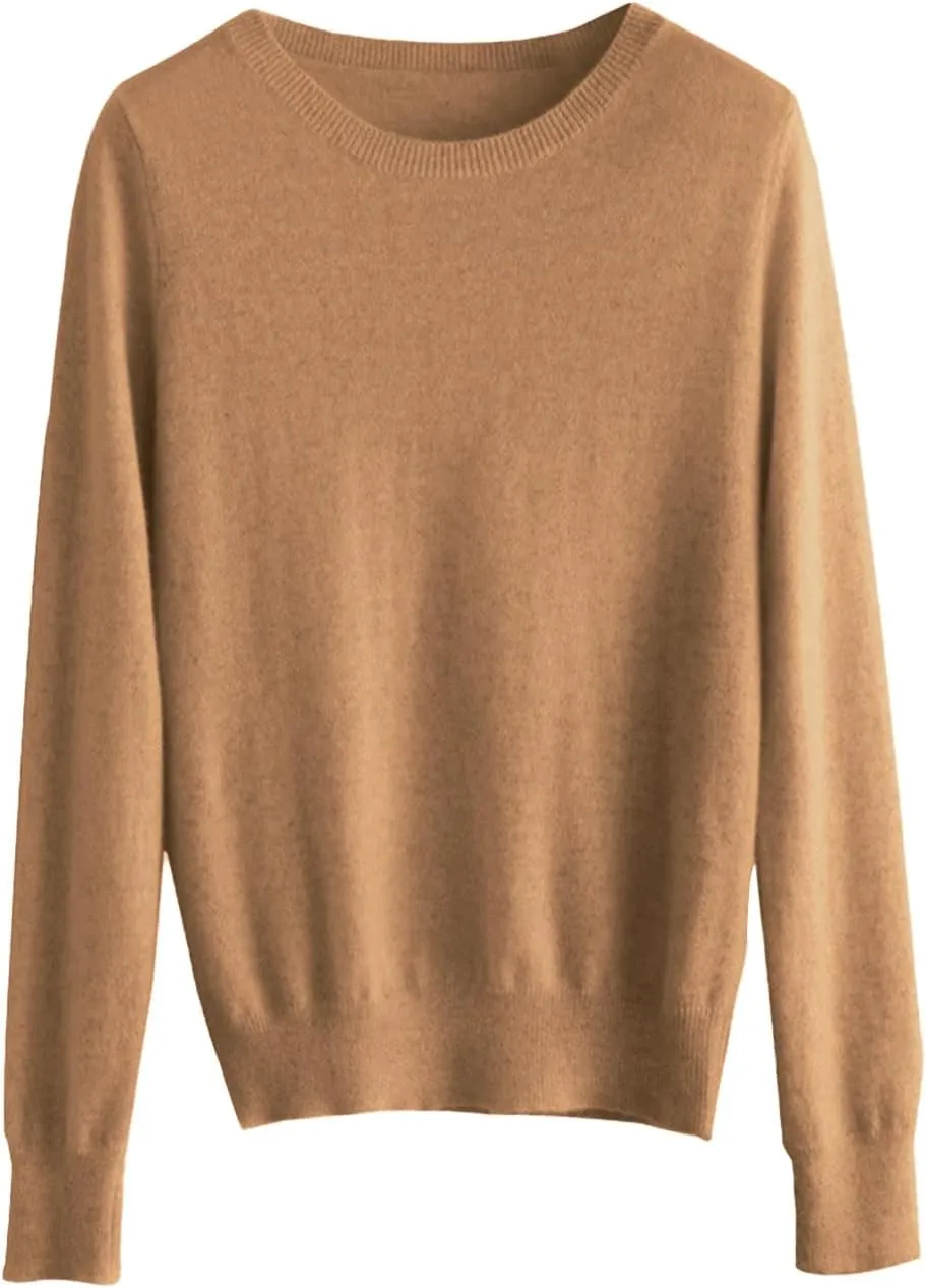 Womens Long Sleeve Crew Neck Cashmere Sweaters Soft Warm Pullover Tops Lightweight Wool Knit Sweater