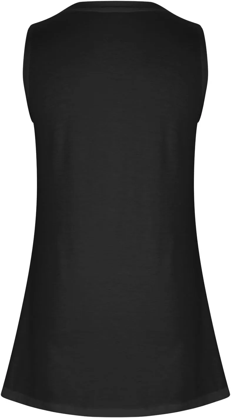 Womens Long Tank Tops Solid Color Baggy Loose Tanks Shirt Plus Size Round Neck Cami Top Summer Curved Hem 2025 Tees
