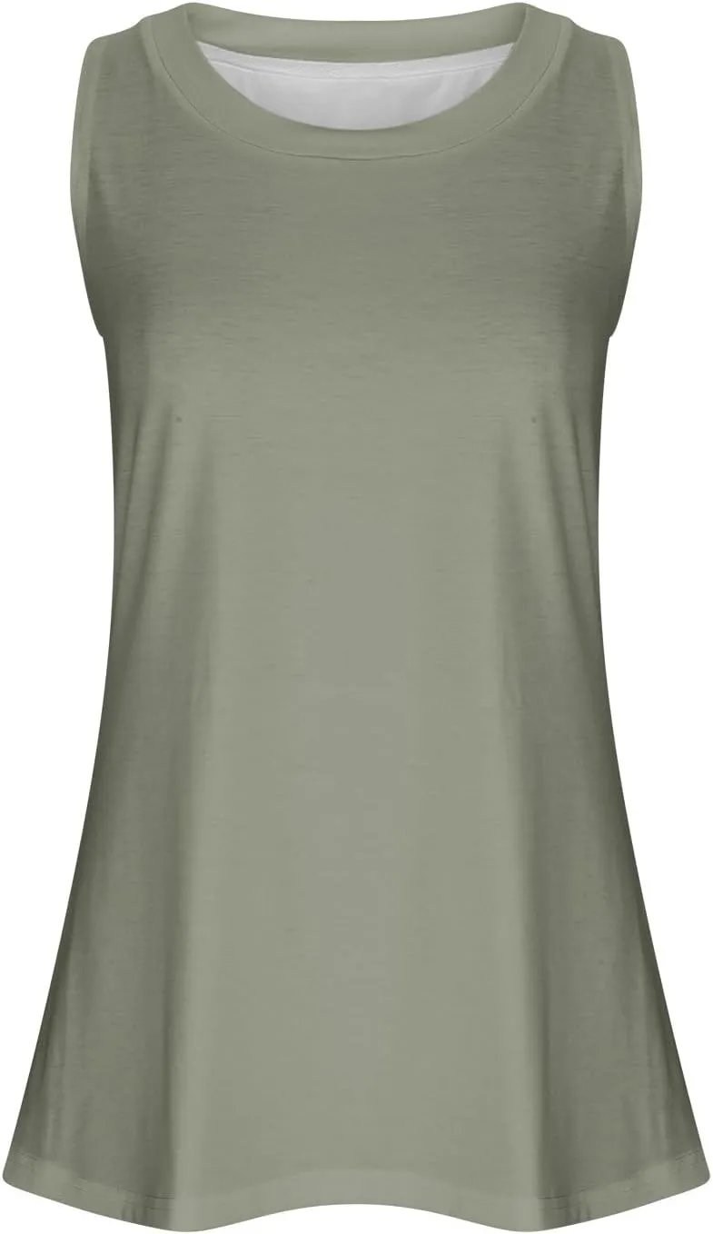Womens Long Tank Tops Solid Color Baggy Loose Tanks Shirt Plus Size Round Neck Cami Top Summer Curved Hem 2025 Tees
