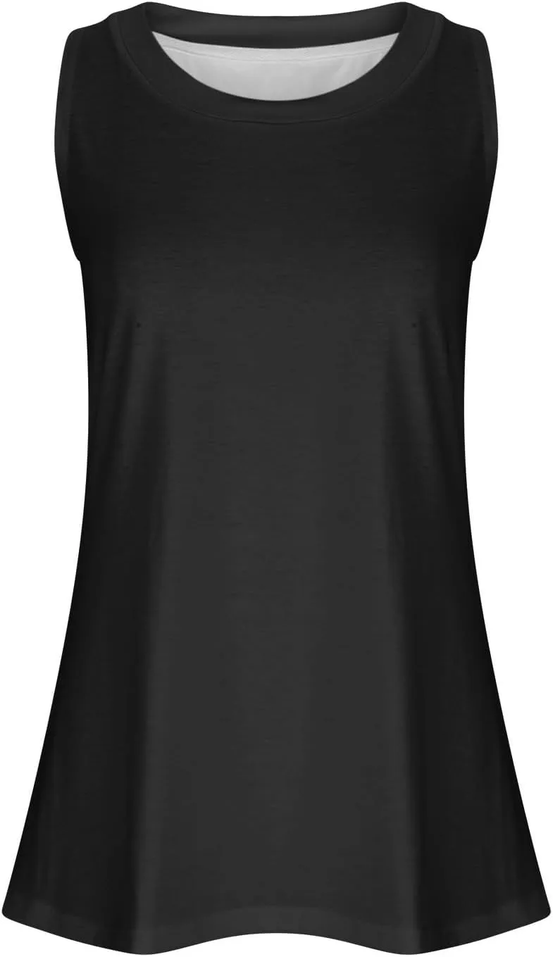 Womens Long Tank Tops Solid Color Baggy Loose Tanks Shirt Plus Size Round Neck Cami Top Summer Curved Hem 2025 Tees