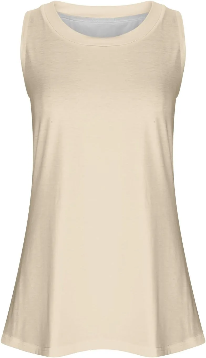 Womens Long Tank Tops Solid Color Baggy Loose Tanks Shirt Plus Size Round Neck Cami Top Summer Curved Hem 2025 Tees