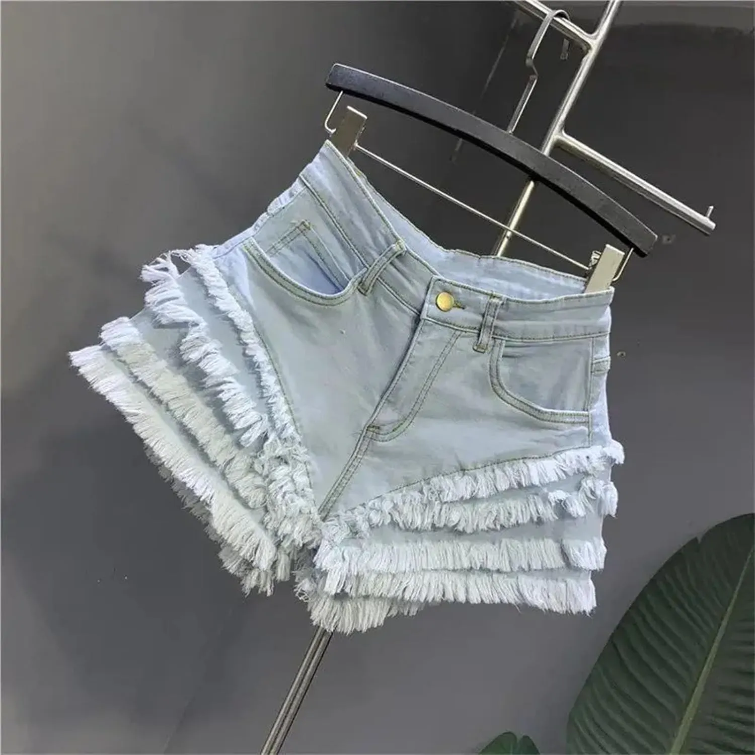 Women’s Punk Rock Spring Summer Denim Shorts Metal Studs Edgy High Waist Ripped Hot Pants